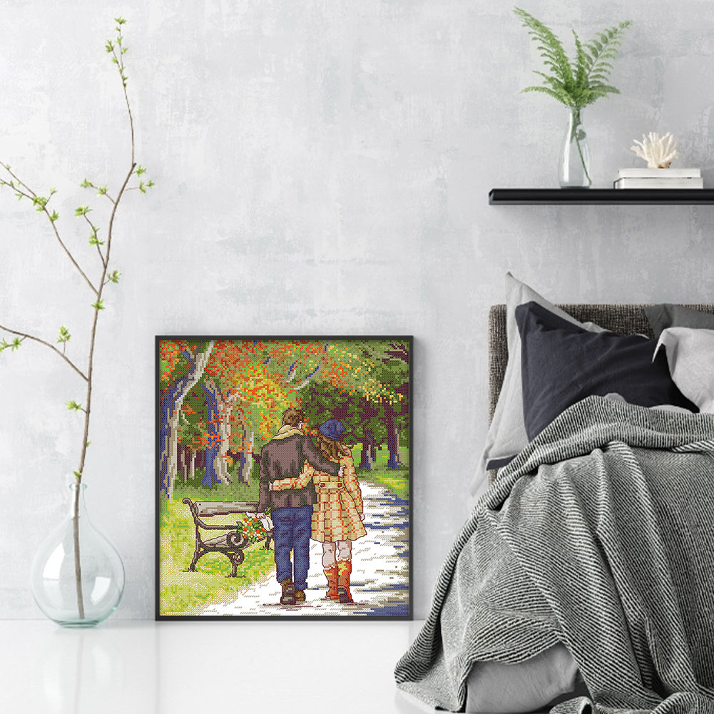 Walking In The Park - 14CT Stamped Cross Stitch 31*34CM(Joy Sunday)