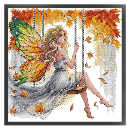 Butterfly Fairy Swinging On A Swing - 14CT Stamped Cross Stitch 34*34CM(Joy Sunday)