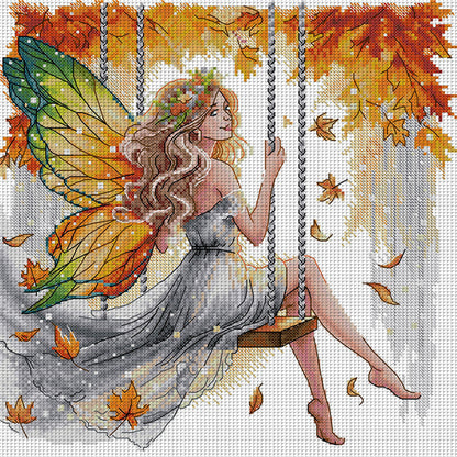 Butterfly Fairy Swinging On A Swing - 14CT Stamped Cross Stitch 34*34CM(Joy Sunday)