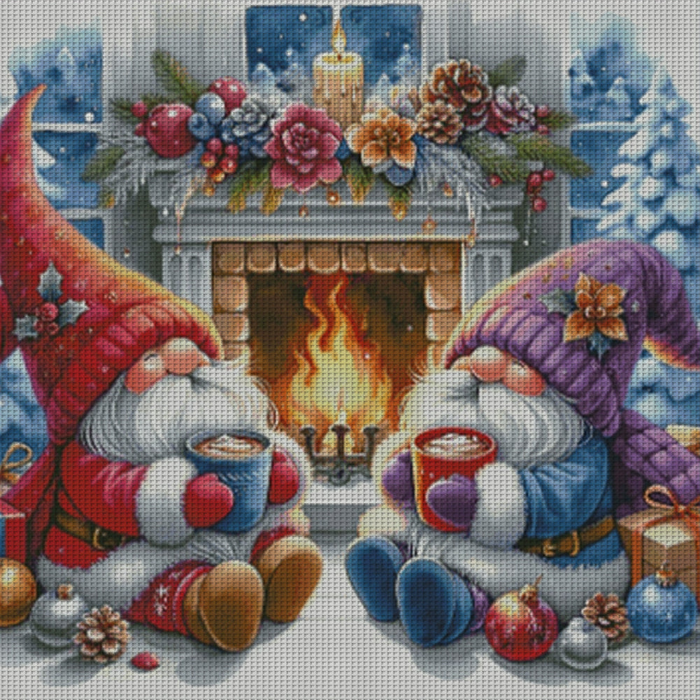 Dwarfs By The Fireplace - 14CT Stamped Cross Stitch 70*70CM(Fairy Brand)