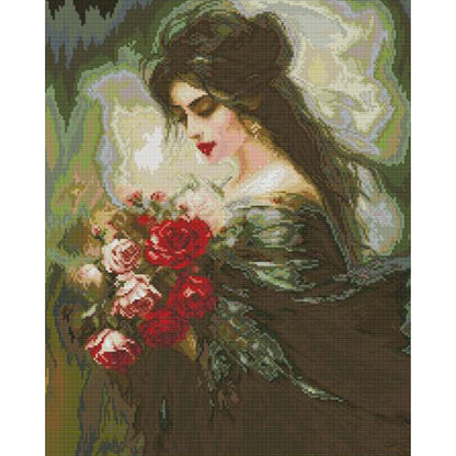 Beautiful Girl Smelling Flowers 3 - 14CT Stamped Cross Stitch 41*48CM(Joy Sunday)