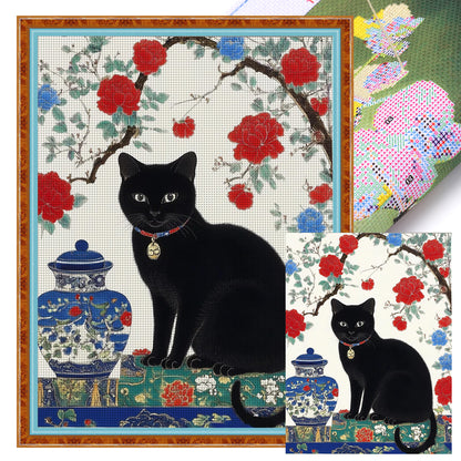 Japanese Black Cat - 11CT Stamped Cross Stitch 45*60CM