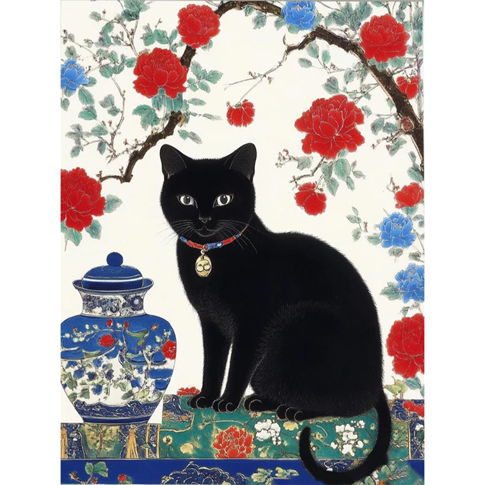 Japanese Black Cat - 11CT Stamped Cross Stitch 45*60CM