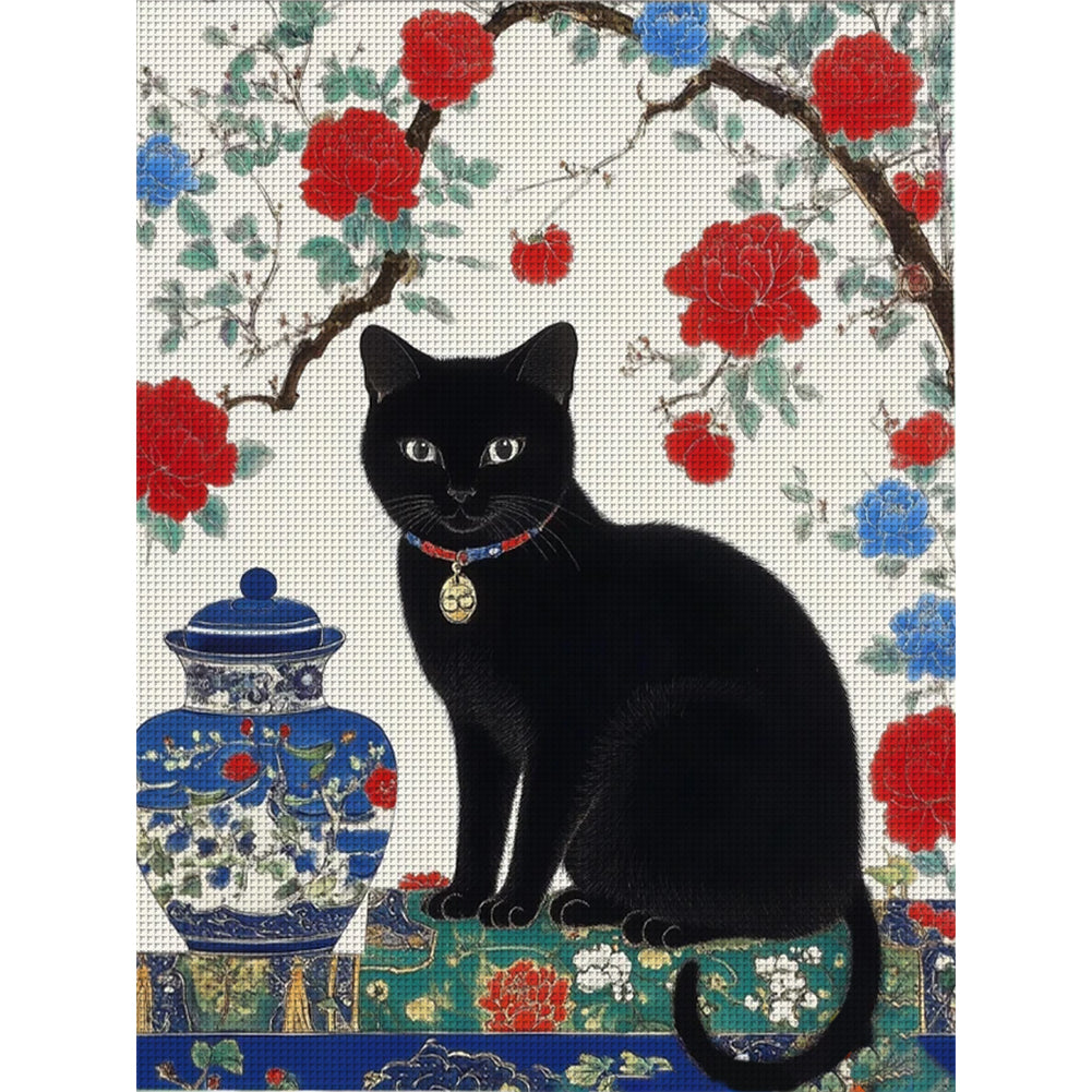 Japanese Black Cat - 11CT Stamped Cross Stitch 45*60CM