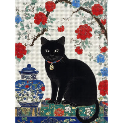 Japanese Black Cat - 11CT Stamped Cross Stitch 45*60CM
