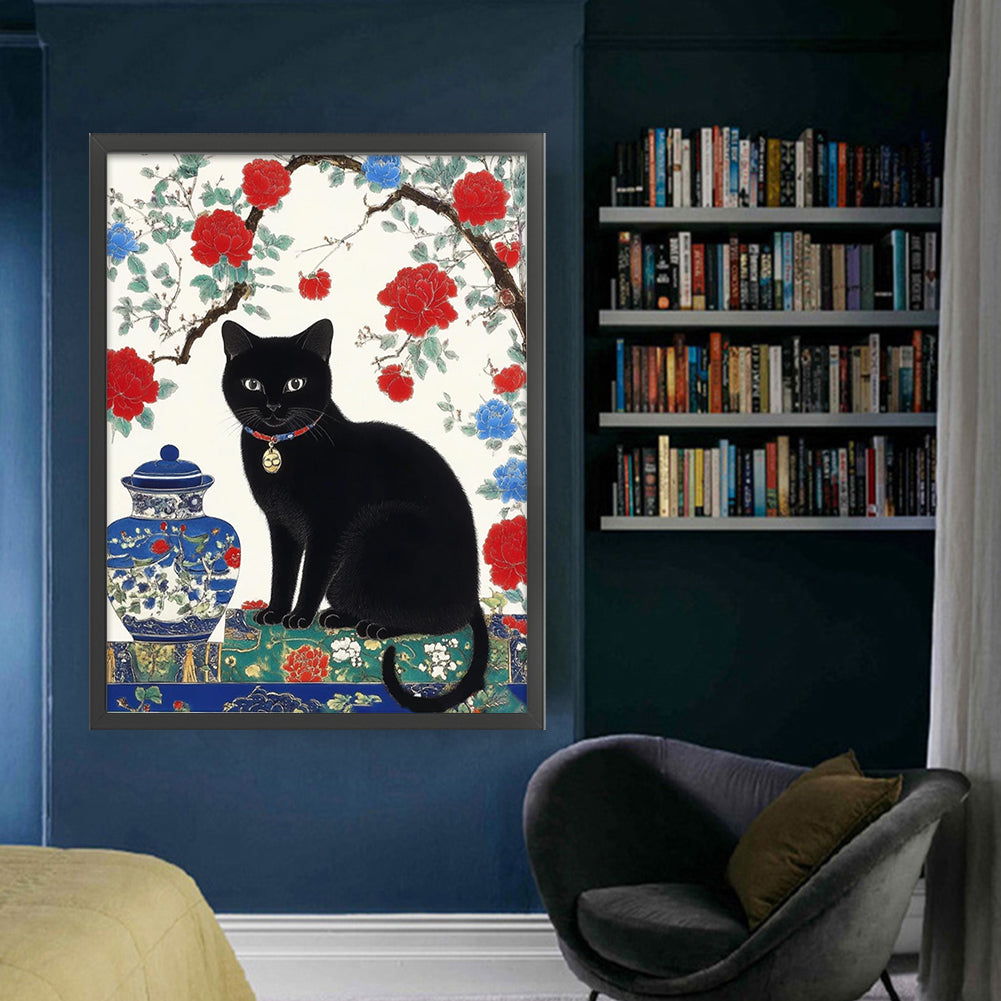 Japanese Black Cat - 11CT Stamped Cross Stitch 45*60CM