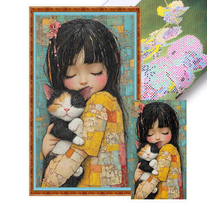 Girl And Cat - 11CT Stamped Cross Stitch 40*70CM