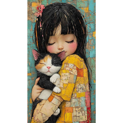 Girl And Cat - 11CT Stamped Cross Stitch 40*70CM
