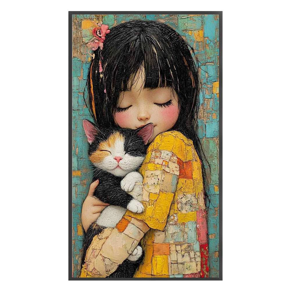 Girl And Cat - 11CT Stamped Cross Stitch 40*70CM