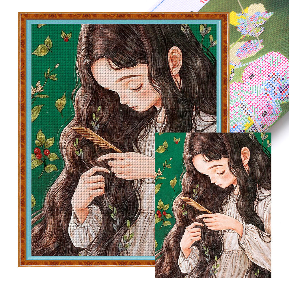 Forest Girl Combing Hair - 11CT Stamped Cross Stitch 50*60CM