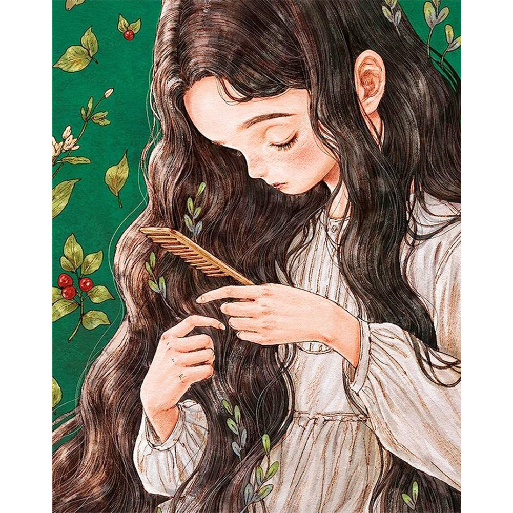 Forest Girl Combing Hair - 11CT Stamped Cross Stitch 50*60CM