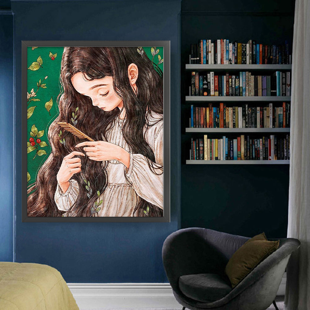 Forest Girl Combing Hair - 11CT Stamped Cross Stitch 50*60CM