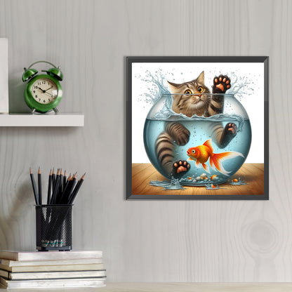 Cat In Goldfish - Full AB Round Drill Diamond Painting 40*40CM