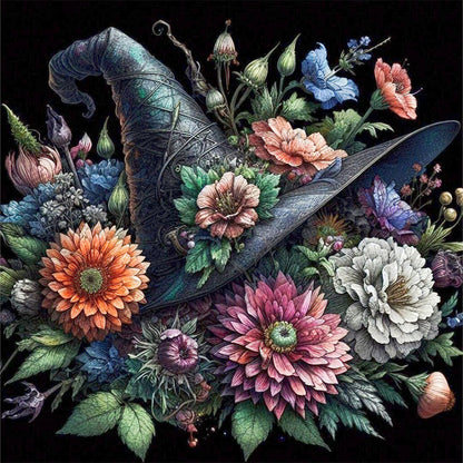 Flower Witch Hat - Full AB Round Drill Diamond Painting 40*40CM