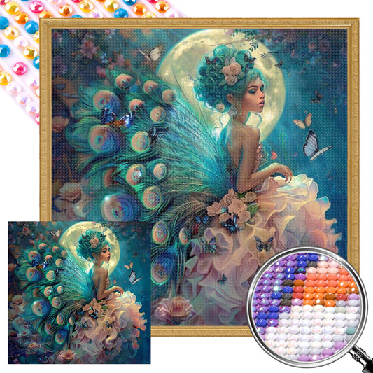 Peacock Girl - Full AB Round Drill Diamond Painting 40*40CM