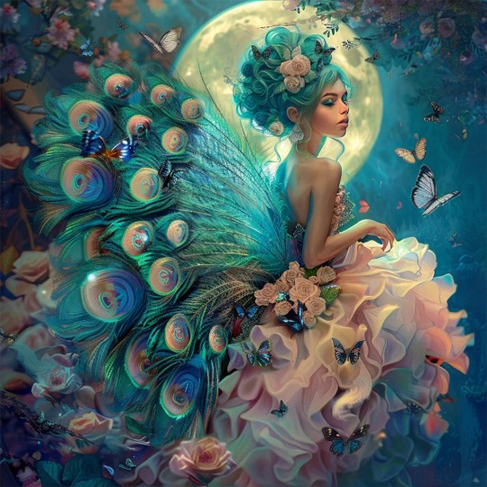 Peacock Girl - Full AB Round Drill Diamond Painting 40*40CM