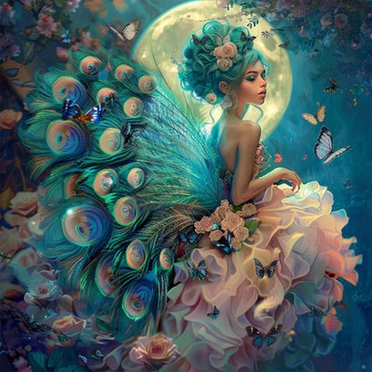 Peacock Girl - Full AB Round Drill Diamond Painting 40*40CM