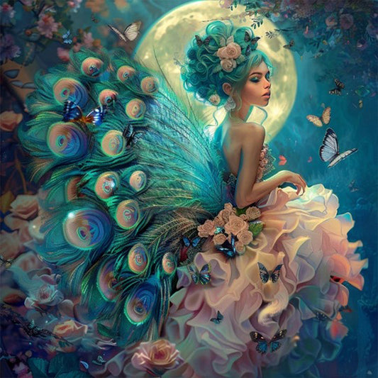 Peacock Girl - Full AB Round Drill Diamond Painting 40*40CM