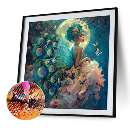 Peacock Girl - Full AB Round Drill Diamond Painting 40*40CM