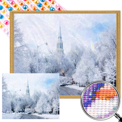 Snowy Scenery - Full AB Round Drill Diamond Painting 50*40CM