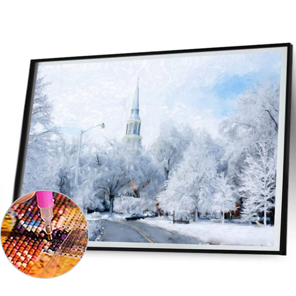 Snowy Scenery - Full AB Round Drill Diamond Painting 50*40CM