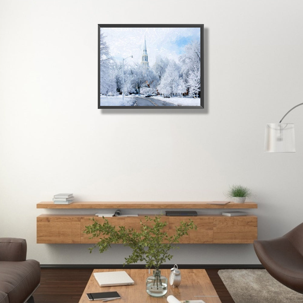 Snowy Scenery - Full AB Round Drill Diamond Painting 50*40CM