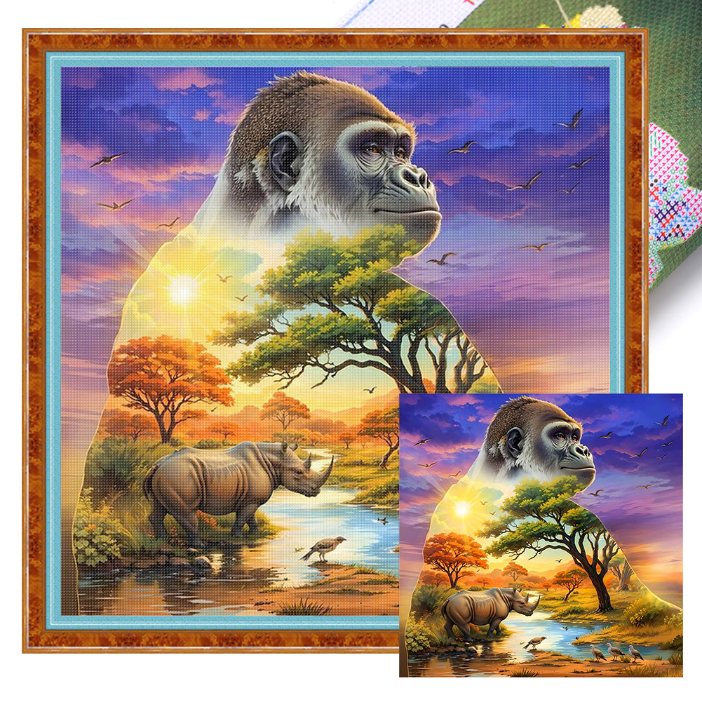 Silhouette - Orangutan - 11CT Stamped Cross Stitch 40*40CM