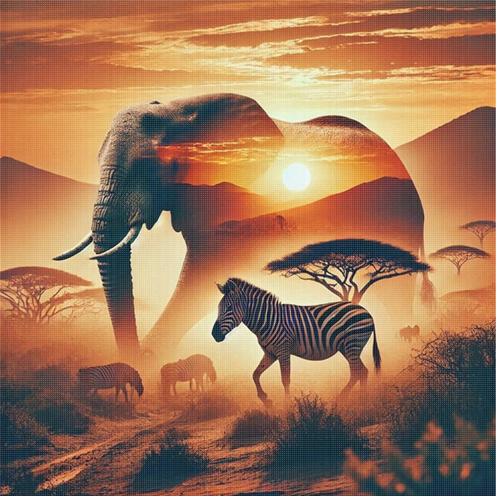 Silhouette - Elephant - 11CT Stamped Cross Stitch 40*40CM