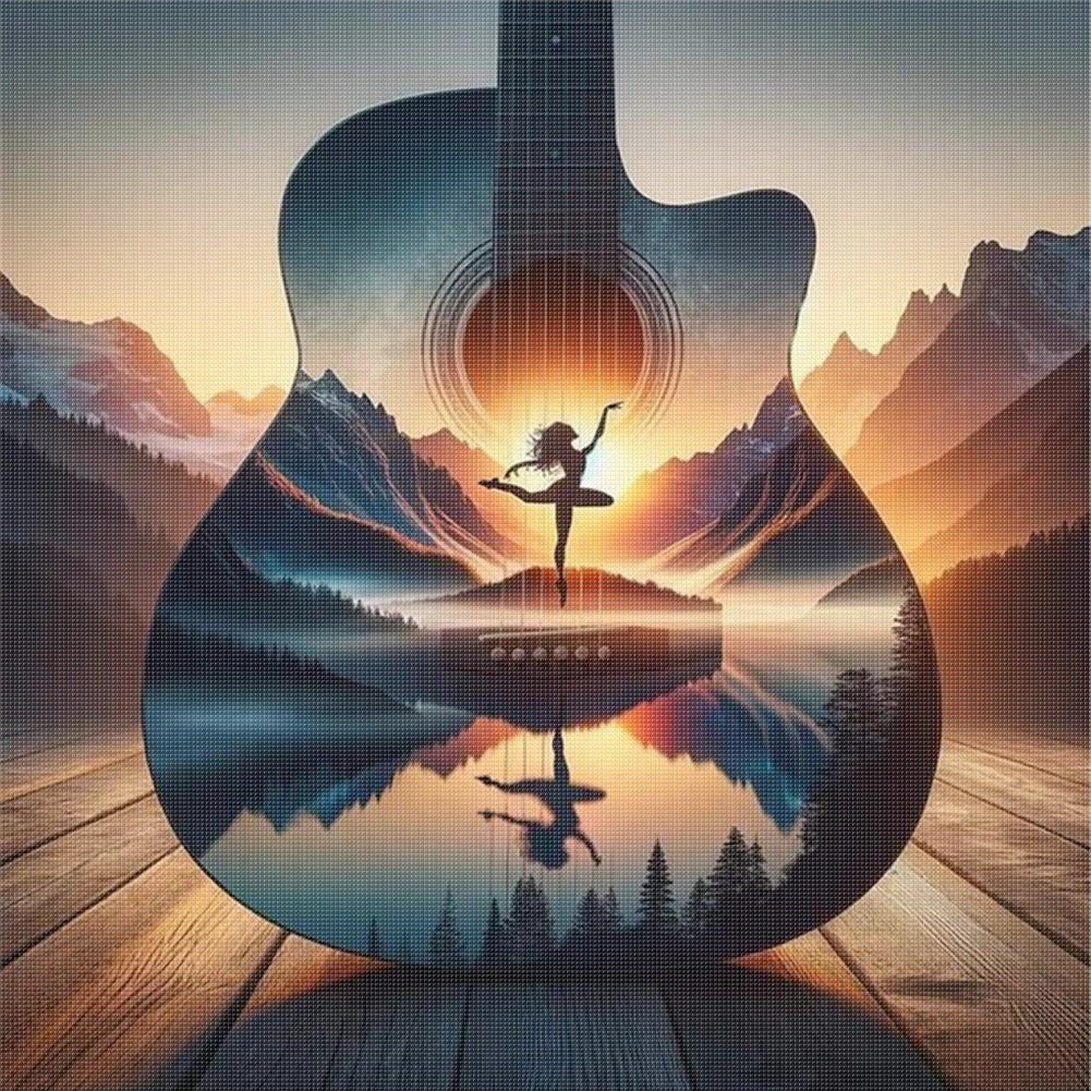 Silhouette - Guitar Woman - 11CT Stamped Cross Stitch 40*40CM