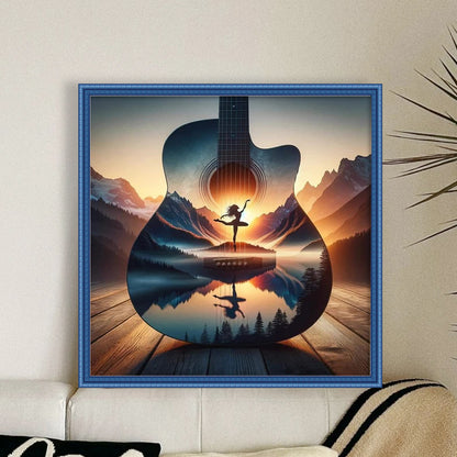 Silhouette - Guitar Woman - 11CT Stamped Cross Stitch 40*40CM