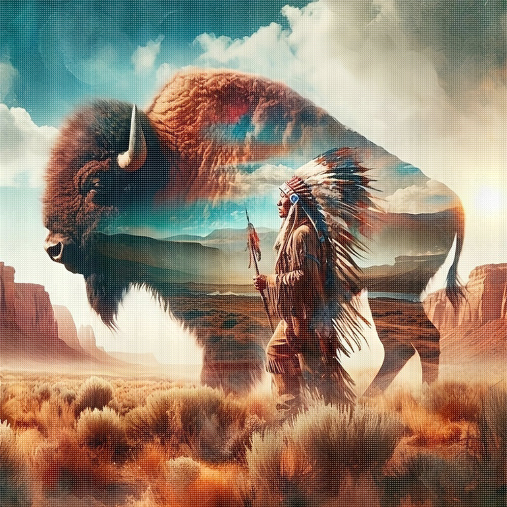 Silhouette - Indian And Cow - 11CT Stamped Cross Stitch 40*40CM