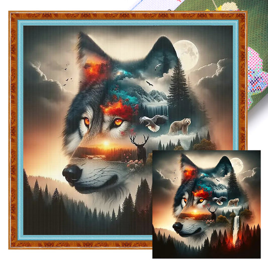 Silhouette-Wolf - 11CT Stamped Cross Stitch 40*40CM
