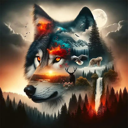Silhouette-Wolf - 11CT Stamped Cross Stitch 40*40CM