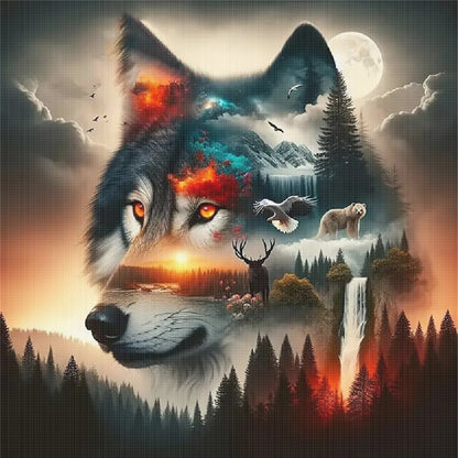 Silhouette-Wolf - 11CT Stamped Cross Stitch 40*40CM