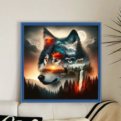 Silhouette-Wolf - 11CT Stamped Cross Stitch 40*40CM