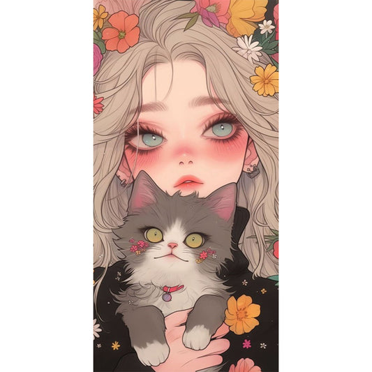 Cute Cat Girl - Full Square Drill Diamond Painting 40*80CM