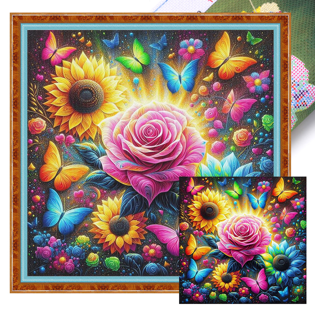 Butterfly Roses - 11CT Stamped Cross Stitch 40*40CM