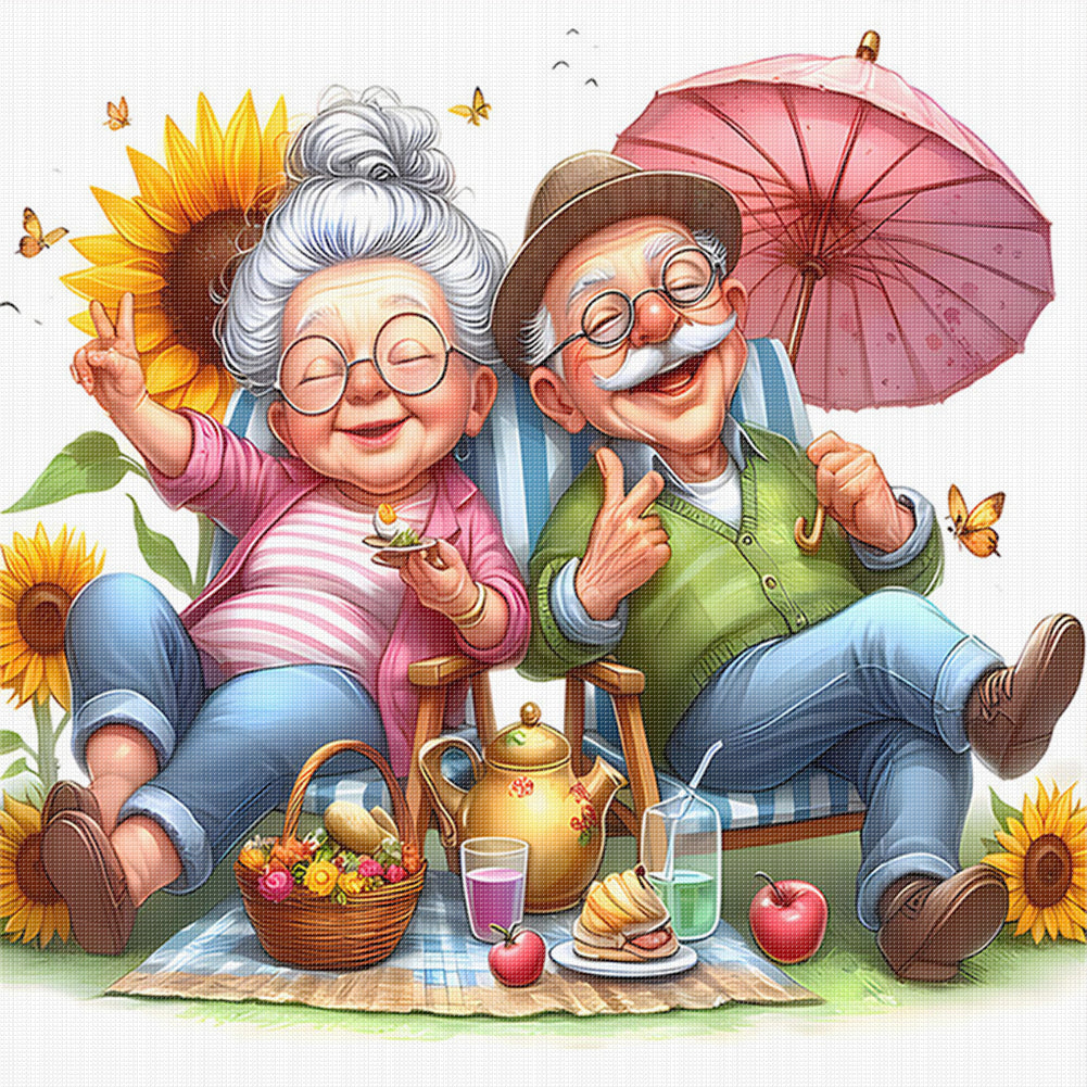 Old Couples - 11CT Stamped Cross Stitch 45*45CM