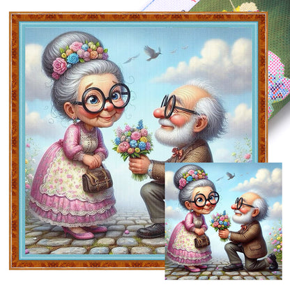 Old Couples - 11CT Stamped Cross Stitch 45*45CM
