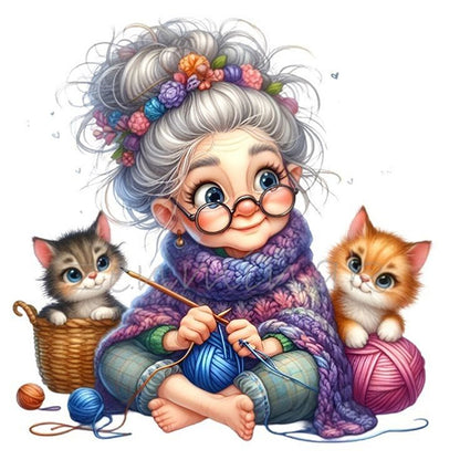 Sewing Old Ladies - 11CT Stamped Cross Stitch 40*40CM