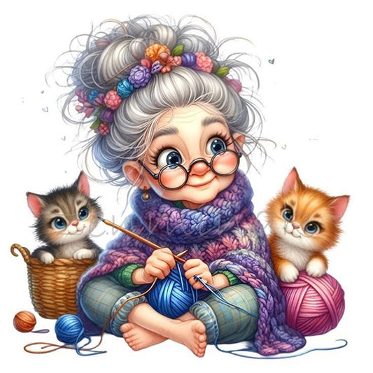 Sewing Old Ladies - 11CT Stamped Cross Stitch 40*40CM