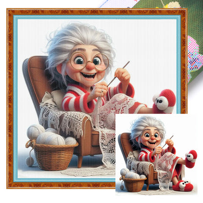 Sewing Old Ladies - 11CT Stamped Cross Stitch 40*40CM