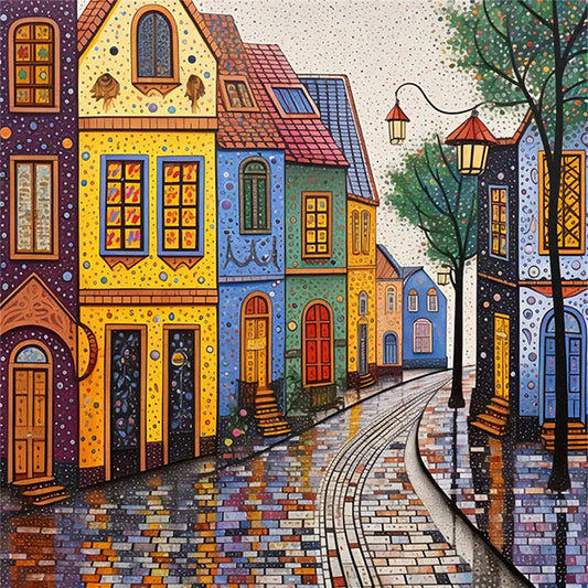 Colorful Houses - 14CT Stamped Cross Stitch 40*40CM