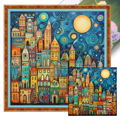 Colorful Houses - 14CT Stamped Cross Stitch 40*40CM