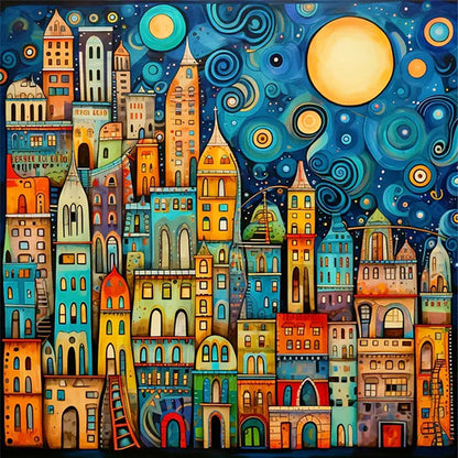 Colorful Houses - 14CT Stamped Cross Stitch 40*40CM