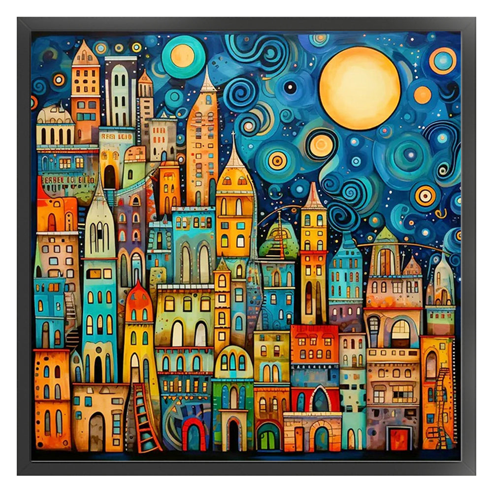 Colorful Houses - 14CT Stamped Cross Stitch 40*40CM
