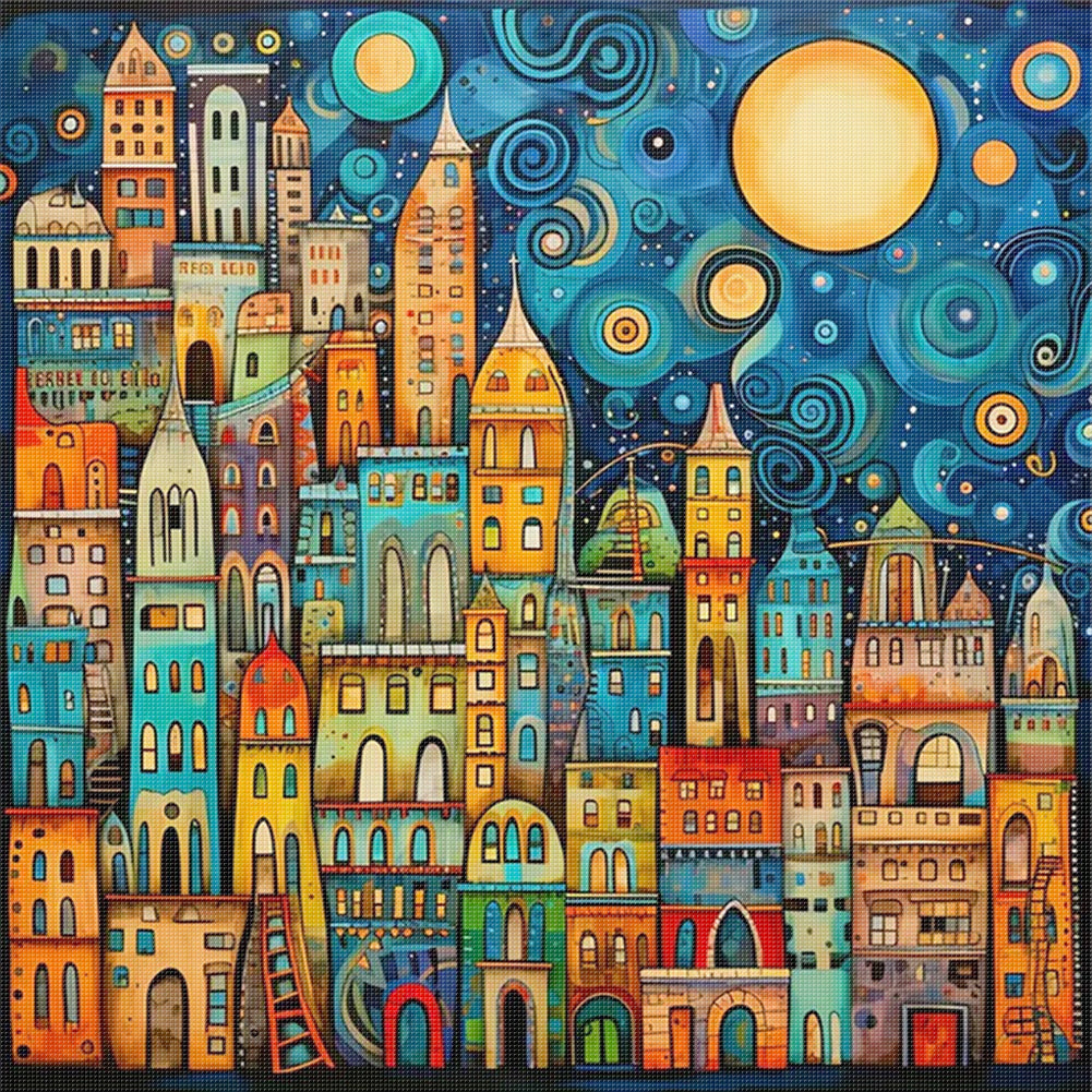 Colorful Houses - 14CT Stamped Cross Stitch 40*40CM