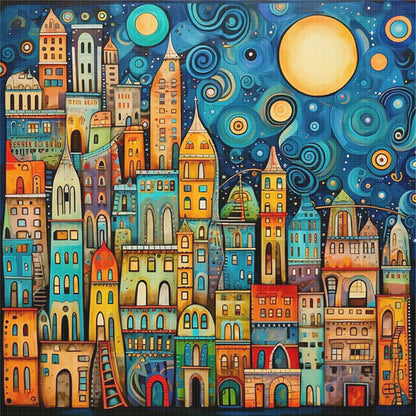 Colorful Houses - 14CT Stamped Cross Stitch 40*40CM