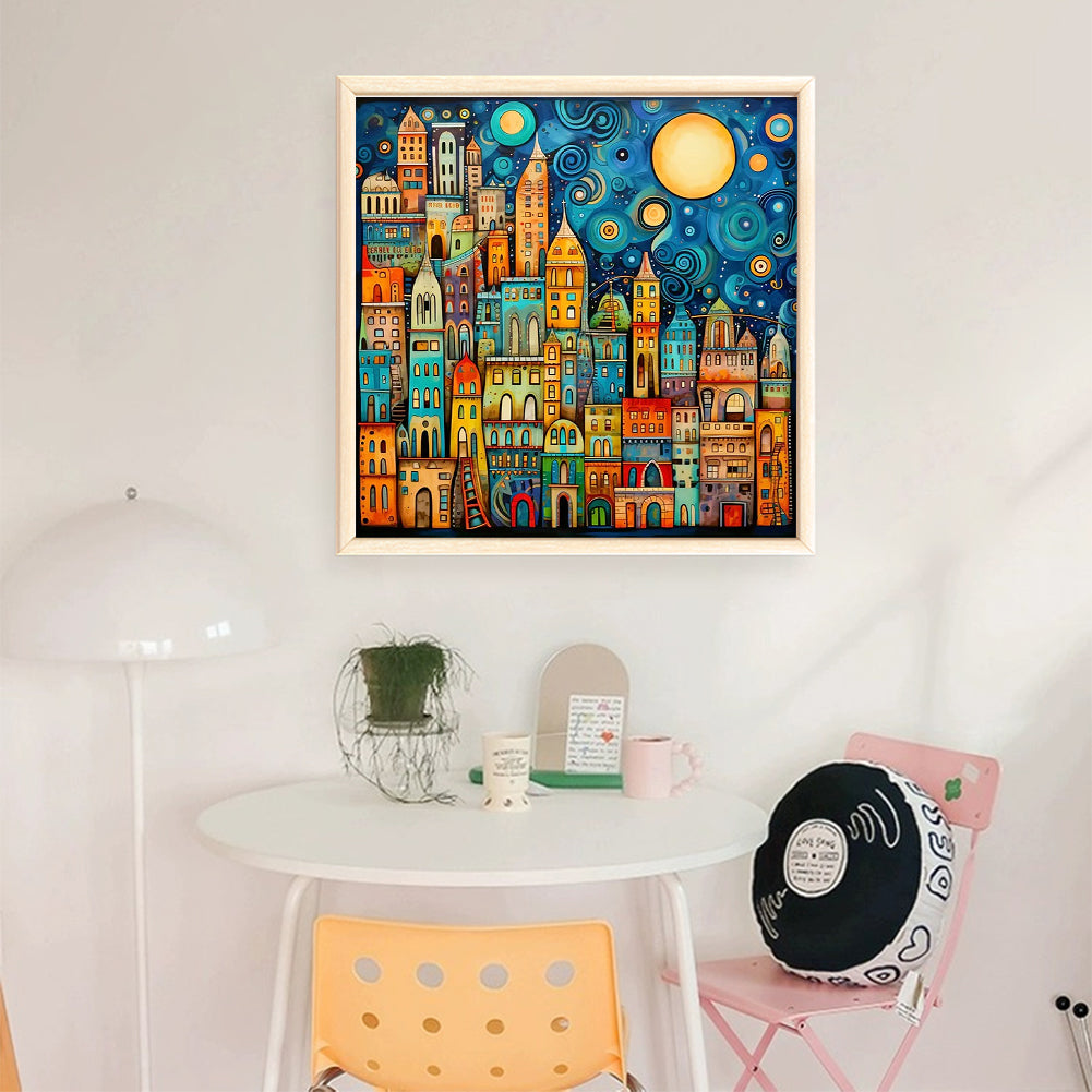 Colorful Houses - 14CT Stamped Cross Stitch 40*40CM