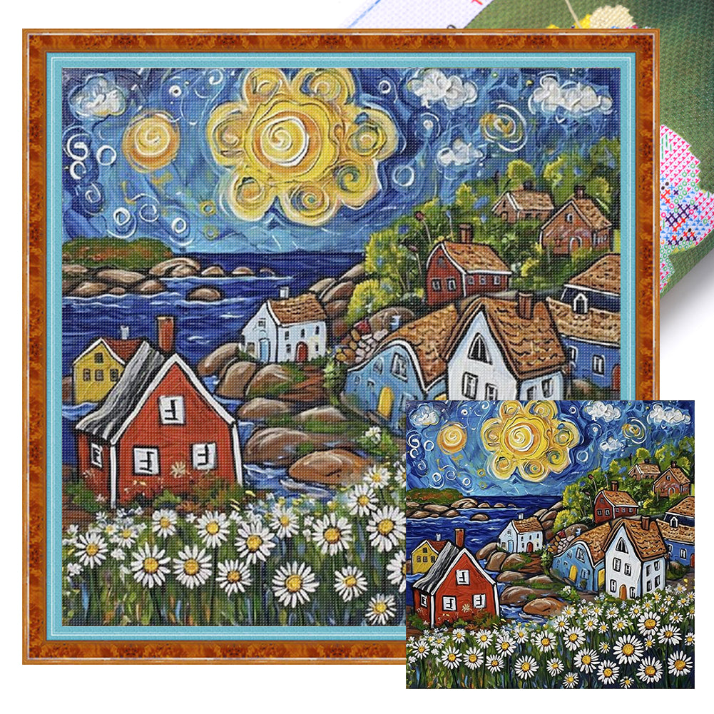 Colorful Houses - 14CT Stamped Cross Stitch 40*40CM